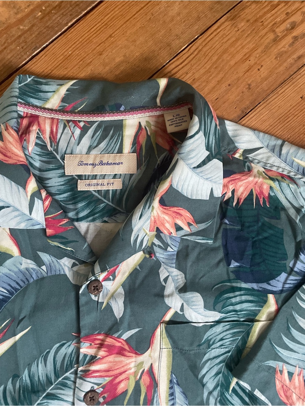 Tommy Bahama Silk Teal Tropical Floral Button-Up Shirt